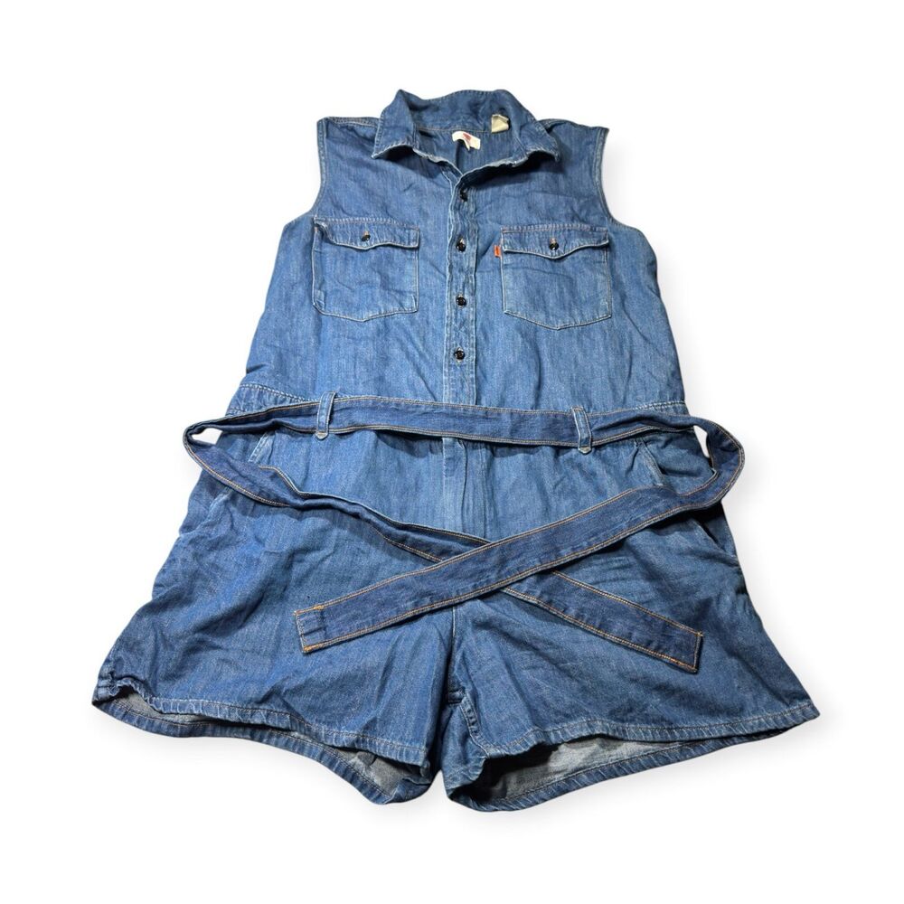 Levi's Denim Romper Shorts Belted Orange Tab 70s Style Western Size Large Rare